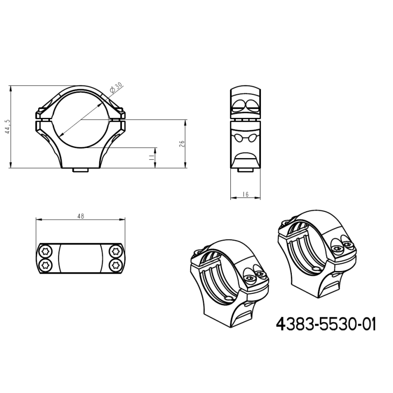 30mm anneaux de lunette | base Picatinny QD Ergo longue 