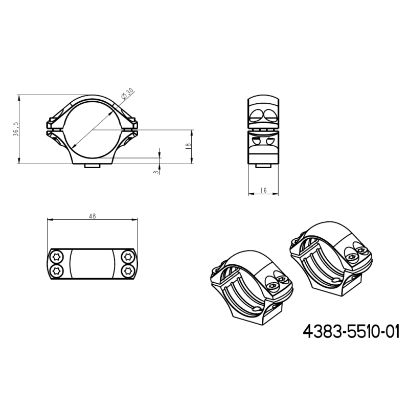 30 mm anneaux de lunette | base courte Ergo Picatinny QD 