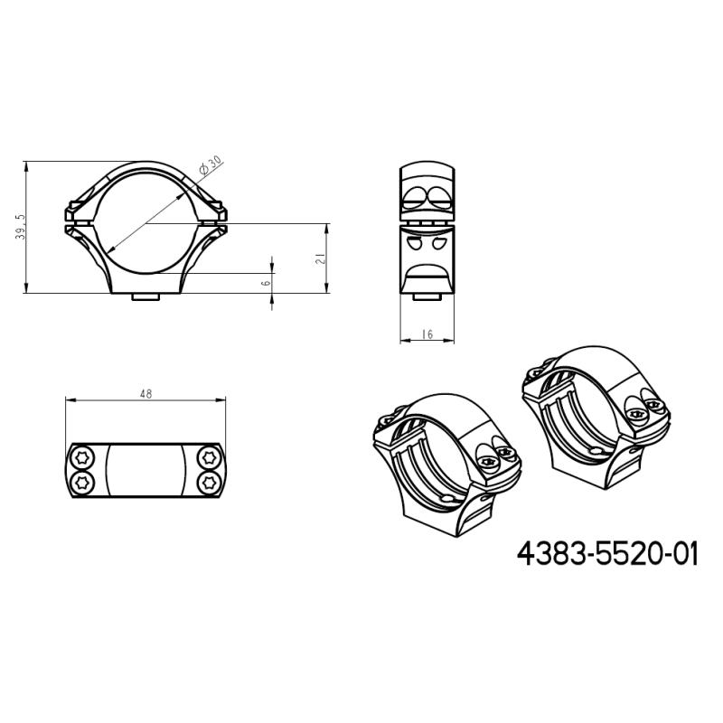 30mm montageringen | lange Picatinny QD Ergo basis 