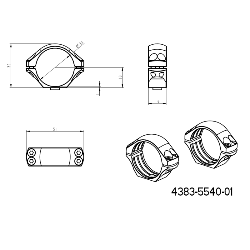 34mm montageringen | eenstuk picatinny basis met hendels 