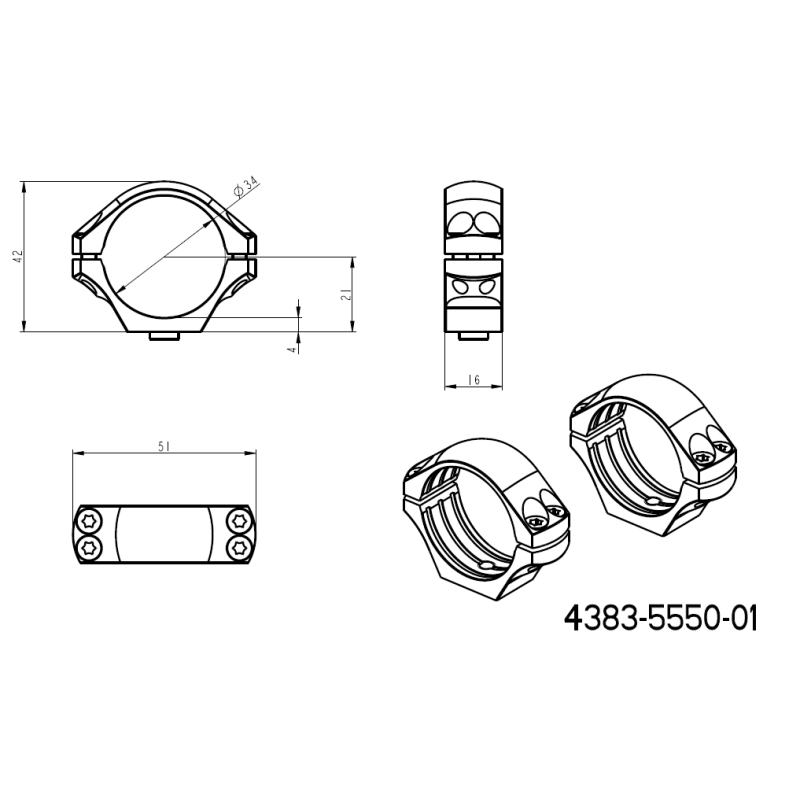 34mm montageringen | korte Picatinny QD basis 