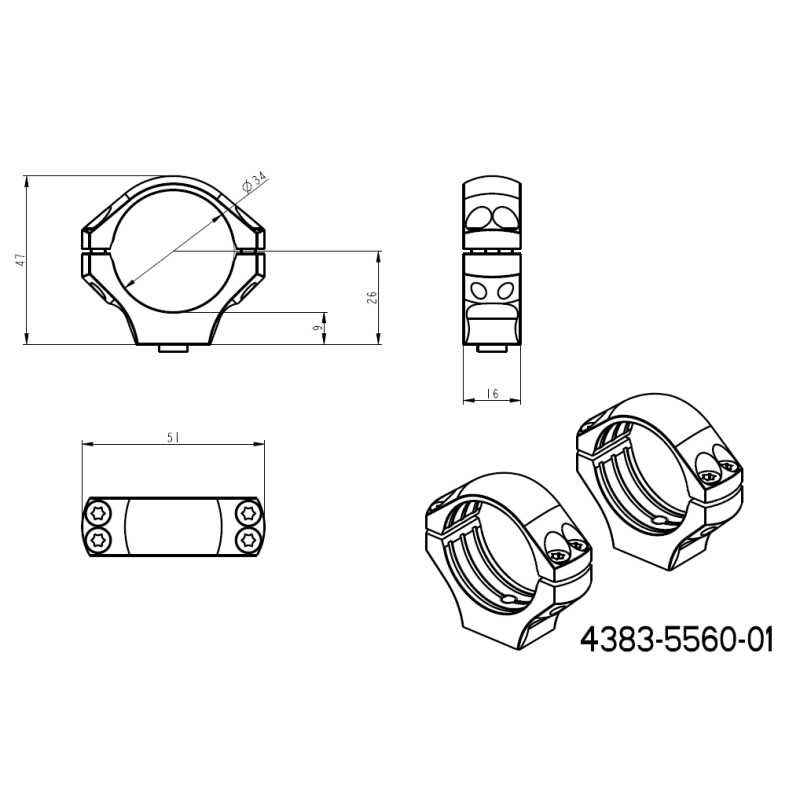 34mm anneaux de lunette | base picatinny monobloc avec leviers QD 