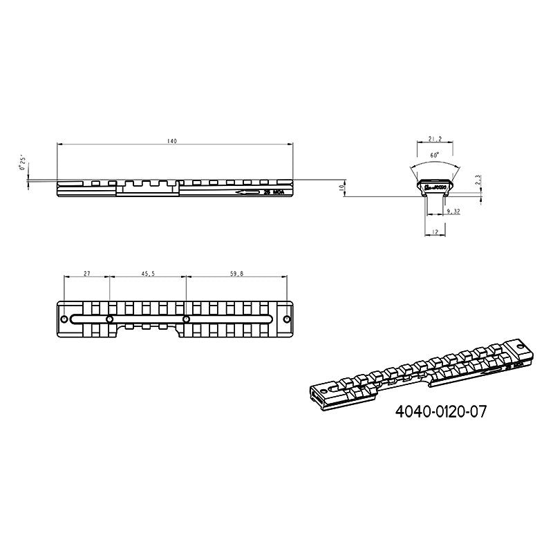 CZ 457 rail Picatinny | main gauche 25 MOA 