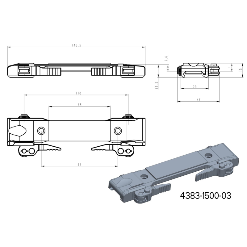 Base pour adaptateurs JK-N | base picatinny avec leviers QD [long] 